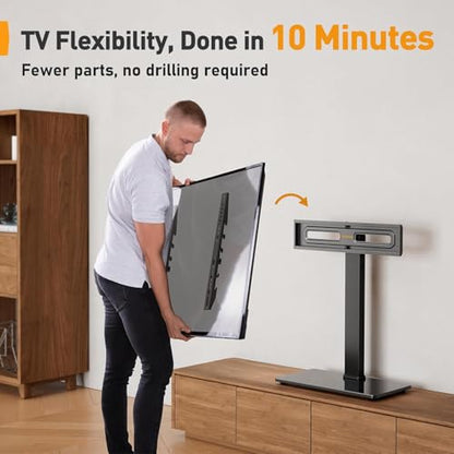 Perlegear Universal Swivel TV Stand Base for 32–70 inch TVs, Height Adjustable Table Top TV Stand Mount with Tilt, Tempered Glass Base, Holds up to 88 lbs - size: 32-70 Inch