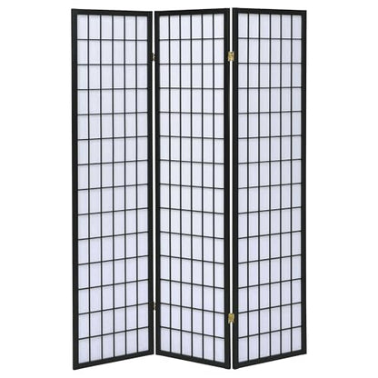 Coaster Home Furnishings - Carrie - Solid Wood - 3-Panel Folding Shoji Screen Room Divider with Black Frame, Linear Grid Design and Metal Hinges - Living Room - Black and White - 4622 - color: Black