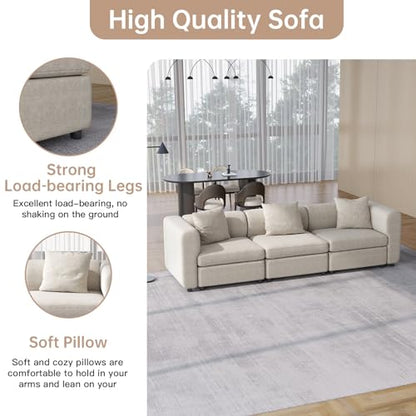 3 Seater Velvet Sectional Sofa, Modern Oversized Sofa with 2 Pillows, Couch for Living Room, Apartment, Office, Small Space, Convertible Couch with Cushions, Beige (No Ottoman), 108.66" L - size: 3 Seat Sofa (No Ottoman)