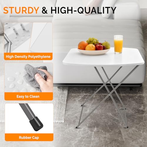VINGLI Small Folding Table Portable, 18" Adjustable Height Personal Laptop TV Tray, Camping Table, HDPE Plastic Top with Steel Frame,White - color: White, size: 28"