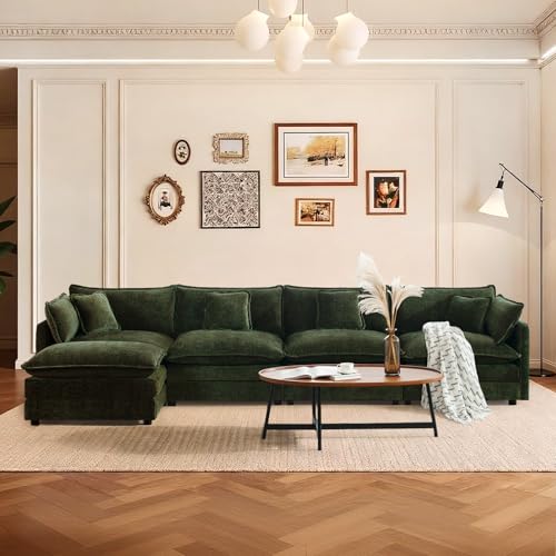 137" Chenille L Shaped Modular Sofa with Ottoman,Green | Randomly Assemble Modular Sofa Sets, Modern Recliner Deep Seat Sofa Set for Living Room,Office - color: Green, size: 4S+1O