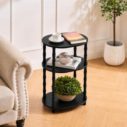 Side Table, 3-Tier Oval Accent Small End Table, Modern Oval Nightstand Accent Table for Small Space, Bedrooms, Living Room, Easy to Assemble, Black - color: Black, size: 15.7" x 11.6" x 24.4"