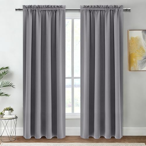 DWCN Blackout Curtains for Bedroom Living Room 38 x 84 Inch Long Grey | 2 Panels Set, Room Darkening, Thermal Insulated, Light Blocking, Rod Pocket Drapes, Noise Reducing Window Treatments - color: Grey, size: 38"W x 84"L (Pack of 2)