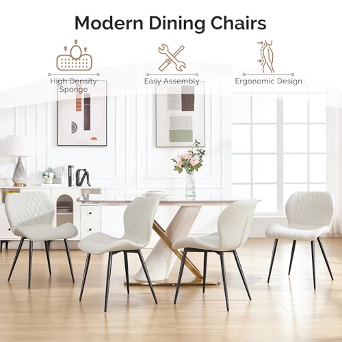 Dining Chair, Comfy Modern Dining Chairs with Thick Cushions, Upholstered Fabric Kitchen Side Chairs with Adjustable Metal Legs for Dining Room (Beige) - color: Beige, size: Set of 1