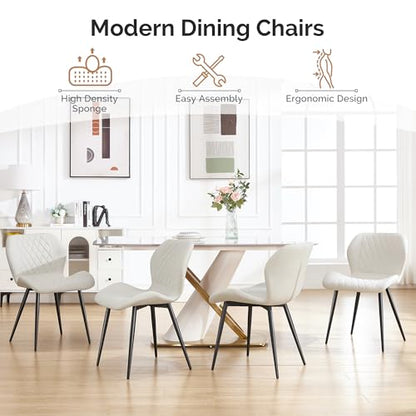 Dining Chair, Comfy Modern Dining Chairs with Thick Cushions, Upholstered Fabric Kitchen Side Chairs with Adjustable Metal Legs for Dining Room (Beige) - color: Beige, size: Set of 1