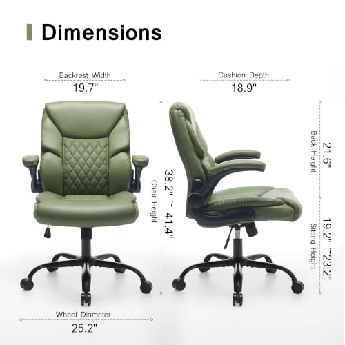 Leather Executive Office Chair - Comfy Green Desk Chair Small Space | Desk Chair with Mid Backrest,5 Wheels,Mid Backrest,Lumbar Support, Height Adjustable,home office reading Gaming Use - color: Green