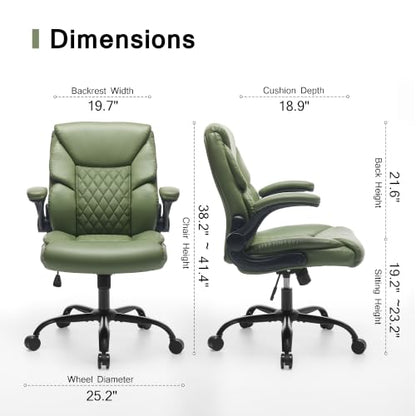 Leather Executive Office Chair - Comfy Green Desk Chair Small Space | Desk Chair with Mid Backrest,5 Wheels,Mid Backrest,Lumbar Support, Height Adjustable,home office reading Gaming Use - color: Green