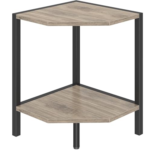 Creso hom Corner Shelf Stand, 2 Tier Industrial Corner Bookshelf | Multipurpose Standing Corner Display Shelf Countertop Organizer for Living Room Kitchen Bedroom Office, Greige - color: Greige + Black, size: 2-Tier