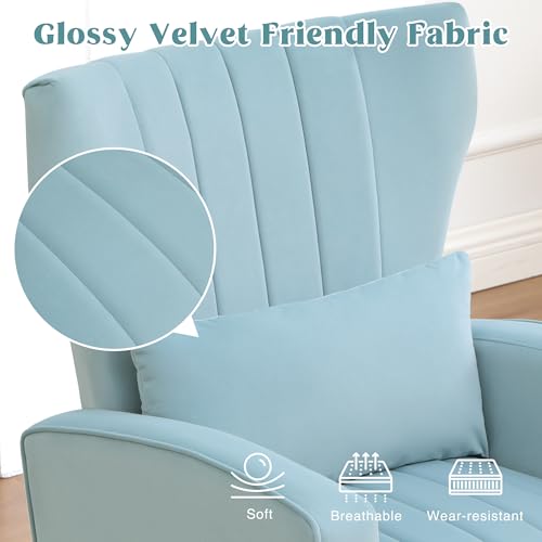 Modern Accent Chair Upholstered Living Room Chair,High Back Arm Chair with Metal Legs Lumbar Reading Chair for Bedroom, Apartment, Small Spaces Sky Blue - color: Sky Blue, size: Set of 1