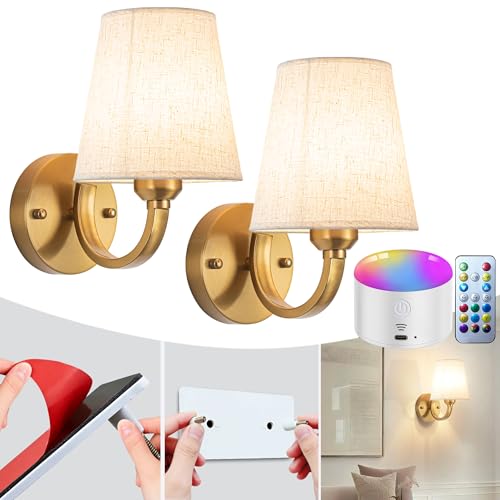 YHCDLAMP Peel and Stick Wall Sconces, No Drilling Stick On Wall Sconce, Wireless Battery Operated Wall Lights, Adhesive Wall Lamp with 10000mAh Battery Bulb for Bedroom Living Room Decor - color: Bronze-10.2inch