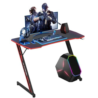 Dkelincs Gaming Desk 39.4 inch Z-Shaped Computer Desk PC Computer Table Home Office Desk Ergonomic Gamer Workstation with Headphone Hook, Red - color: Red, size: 39 Inch