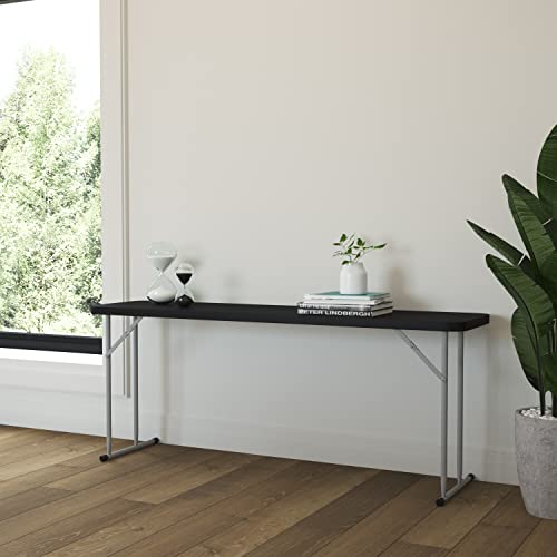 EMMA + OLIVER 6-Foot Black Plastic Folding Table | Lightweight, Easy Storage, Event and Banquet Table - color: Black