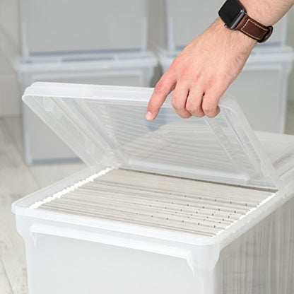 IRIS USA 5-Pack 44 Qt. Letter File Box with Hinged Lid, Clear | Organize lesson plans, classroom files and teaching materials with secure storage for teachers, schools and educators - style: Wing Lid - 5 Pack