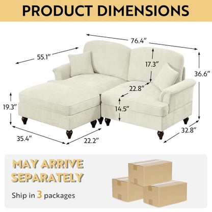 Loveseat Sofa Couch, 2 Seat Comfy Chenille Sofa with Removable Ruffled Skirt, Flared Armrests, Sturdy Legs, Convertible Sectional for Living Room, Bedroom, Apartment (Beige) - color: Beige, size: 76.4 Inch L