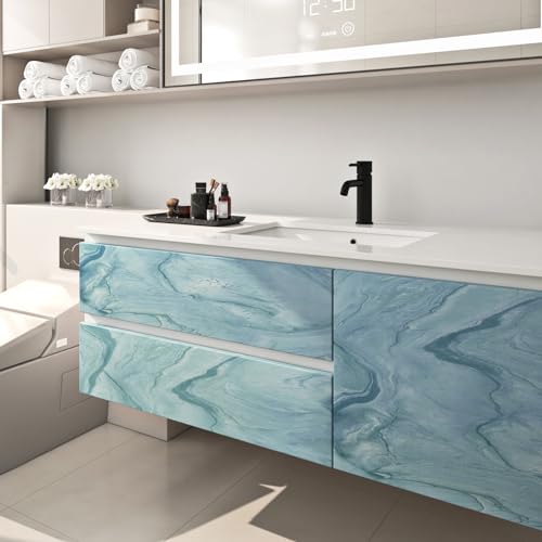 FunStick Thick Blue Liquid Marble Contact Paper for Countertops Waterproof Blue Marble Wallpaper Peel and Stick Countertops for Kitchen Bathroom Removable Marble Wall Paper for Cabinets Desk 15.8"x80" - size: 15.8" x 78.8"