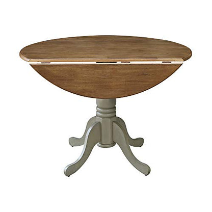 IC International Concepts, 42" Round Dual Drop Leaf Pedestal Dining Table, Solid Real Wood, Sturdy Parawood, Distressed Hickory/Stone - color: Distressed Hickory/Stone