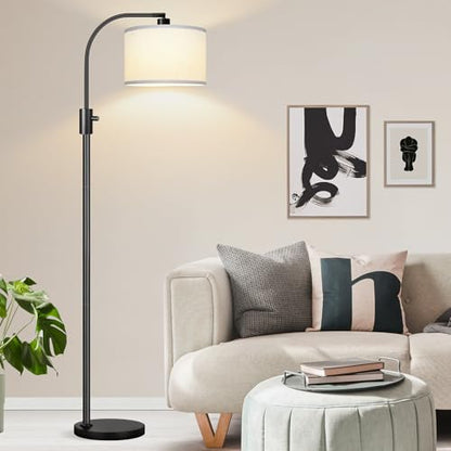 Nintiue Upgraded Modern Arc Dimmable Tall Standing Floor Lamp with White Shade, 1200 Lumens LED Bulb Included, for Living & Reading Room, Bedroom, Office & Nursery, Black - color: Matte Black-White Shade