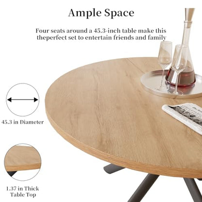 HIPIHOM 45.3 Inch Modern Round Dining Table for 4, Space-Saving Dinette with Carbon Steel Legs for Home Kitchen Apartment(Oak Table) - color: Oak Round Table
