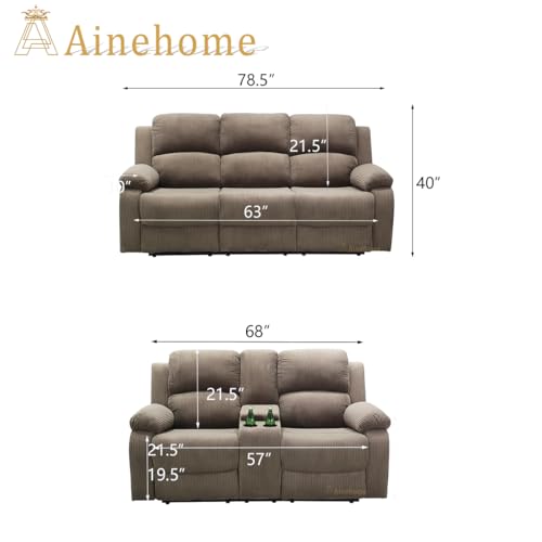 A Ainehome 2 Pieces Living Room Furniture Sets with Storage, Corduroy Sofa Sets Manual Recliner Sofa Set, Reclining Couches and Loveseat Furniture Set for Living Room/Rv/House/Office, Taupe - color: A-taupe Corduroy, size: Sofa+Loveseat