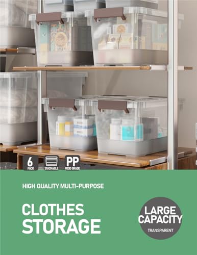 WYT 6 Pack 17qt Clear Plastic Storage Bin with Lid and Latching Buckles, Stackable Tote Organizing Box with Handle - size: 17qt - 6 pack