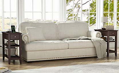 ChooChoo Side Table Living Room with Charging Station and Drawer | Narrow End Table, 3-Tier Sofa End Table, Small Space, Espresso - color: Espresso