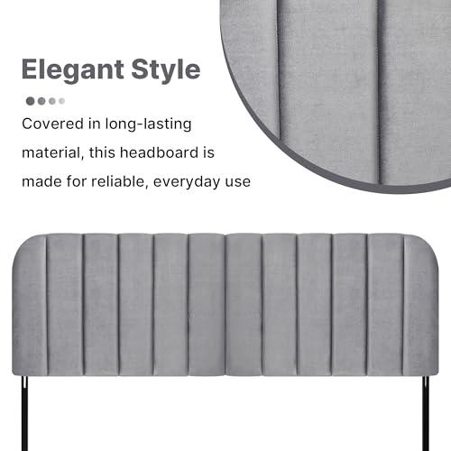 King Headboard Only - Upholstered Headboard for Bed, Easy Assembly, Velvet Covered Sponge, Place Between Bed & Wall, Adjustable Metal Legs with Non-Slip Pads, Grey - color: Gray, size: King