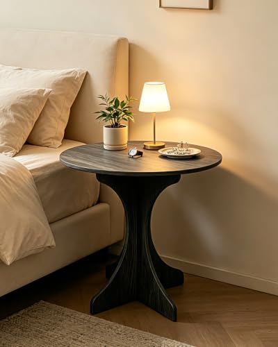 24in Large Round Side Table, Modern Minimalist Accent End Table with Curved Tripod Base, Compact Round Sofa Side Table, Easy Assembly Coffee Table for Living Room Bedroom Balcony-Gray Oak - color: 24in-grey