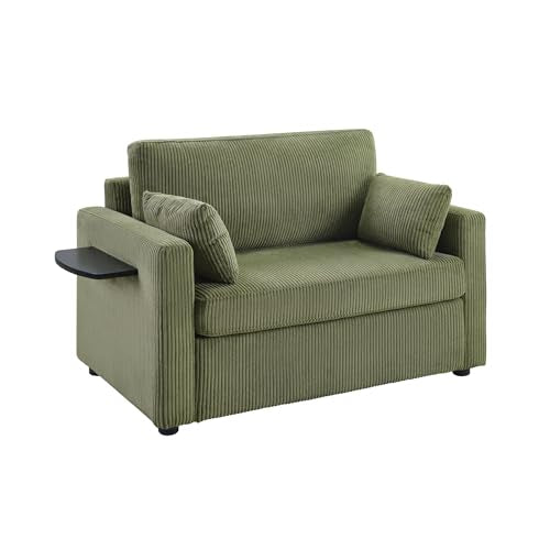Twin Sofa Bed 47.2" Sleeper Loveseat with USB Ports, Green | Space-saving guest room furniture, compact footprint, built-in charging, handy side pocket, easy pull-out design - color: Green