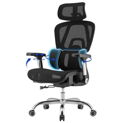 Mesh Office Chair Breathable, Office Chairs, Desk Chair with Adjustable Lumbar Support, Computer Chair, 5D Flip-Up Armrests, 330lbs Capacity, Tilt Lock, 3D Headrest