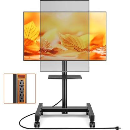 Floor TV Stand with Power Outlet for 13-50 inch TVs up to 78 lbs | Height Adjustable TV Mount Stand with Tilt and Rotate, Max VESA 200x200mm - size: 13-50 inch TVs, 55 lbs capacity