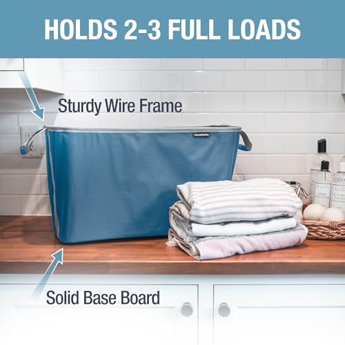 CleverMade Collapsible Laundry Basket, 60L Pop-Up Hamper, 2 Pack, Denim | Clear Floor Space Between Laundry Days | Each Basket Holds 55 lb, Stays Upright While Loading, and Folds to 1.25 Inches - color: Denim Gray
