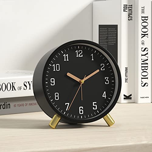 SHISEDECO Small Analog Alarm Clock, Battery Operated Desk Clock, Black | Bedside Analog Non-Ticking Silent Small Deskclock Battery Operated for Living Room, Bedroom, Office - color: Black Color