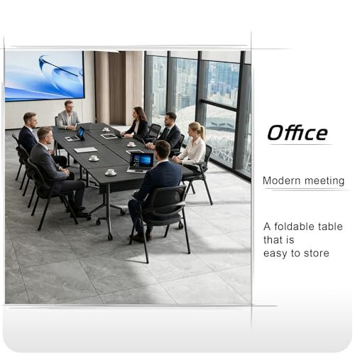 Folding Conference Table with Wheels Set of 6, Modular Conference Room Table for 6-12 Person Meetings, Flip Top Rolling Training & Classroom Tables, Nesting Office Tables - color: Ebony, size: 55.1 in