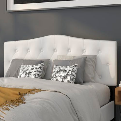Arched Button Tufted Upholstered Queen Size Headboard in White Fabric - color: White, size: Queen