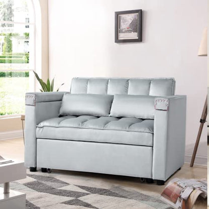 Convertible Sofa Bed,3-in-1 Multi-Functional Velvet Sleeper Couch Pull-Out 48'' Loveseat Bed Chaise Lounge with Adjustable Backrest and Pillows,Hidden Side Table for Living Room,Small Space Grey - color: 3-in-1 Grey Velvet 2 Seater