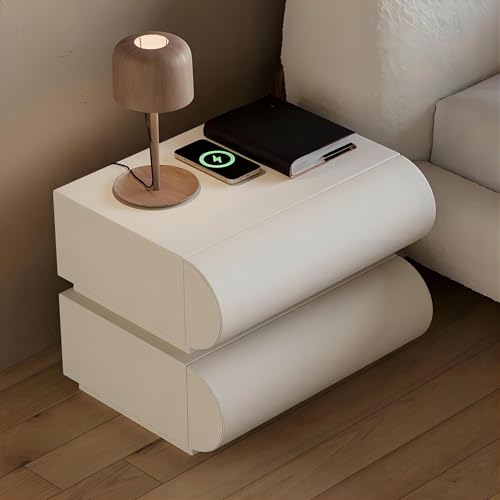 homary Smart Nightstand with Wireless Charging, USB & Type-C Ports – Modern White Leather Night Stand with 2 Drawers, Bedside Table for Bedroom - size: 2 Drawers