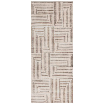 Machine Washable Area Rug Runner - Living Room Bedroom Bathroom Kitchen Entryway Office - Non-Slip Baking Low Pile Stain Resistant Premium - Modern Geometric - Finn - Beige 2'6" x 6' - color: Finn - Beige, size: 2'6" x 6' (Rectangular)