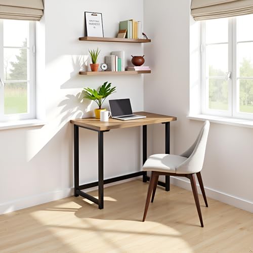 Alaterre Furniture Pomona Compact Writing Desk, Natural, 32”x21”x30” | Rustic Industrial Style Small Home Office Desk with Solid Wood Top, Metal Frame, Durable Lacquer Finish and Floor Levelers - style: Desk Only