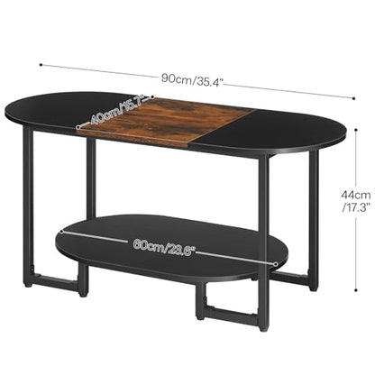 HOOBRO Coffee Table for Living Room, Oval Small Coffee Table with 2-Tier Open Storage Shelf, Industrial Cocktail Tea Table, Wooden Desktop Center Table, Home Office, Rustic Brown and Black BFK09KF01 - color: Rustic Brown and Black