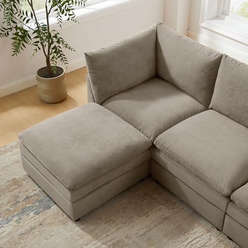 Modular Ottoman Seat, Sectional Sofa Cube Footstool, Taupe Terry | Sectional Sofa Cube - color: Taupe
