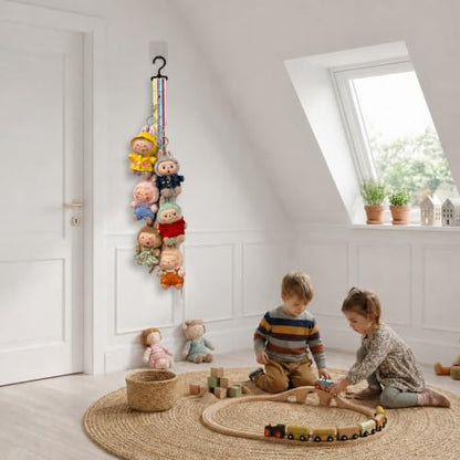 Plush Doll Hanging Storage Rope Display Rack with 8 Clips – Wall Hanging Organizer for Keychain Plushies, Mini Toys– Holds up to 3kg (2 PCS Rainbow 6) - color: 2 PCS Rainbow 6
