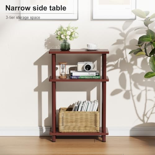 Apicizon Small Narrow Side Table, 3-Tier Skinny End Table, Dark Brown | Sofa Side Table, Slim End Table, Wood Storage Shelf, Slim Nightstand Bedside Table for Narrow Spaces, Living Room, Bedroom - color: Dark Brown, style: Narrow Side Table