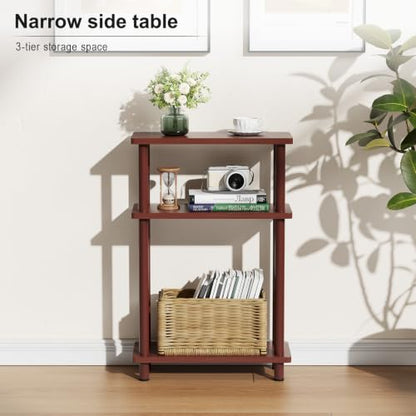 Apicizon Small Narrow Side Table, 3-Tier Skinny End Table, Dark Brown | Sofa Side Table, Slim End Table, Wood Storage Shelf, Slim Nightstand Bedside Table for Narrow Spaces, Living Room, Bedroom - color: Dark Brown, style: Narrow Side Table