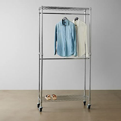 Amazon Basics Adjustable Clothes Rack for Handing, Double Hanging Rod Garment Rolling Closet Clothing Organizer, Chrome, 36'' x 14'' x 72'' - color: Chrome