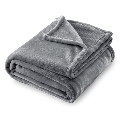 Flannel Fleece Blanket Throw Size, Grey, 50x60 inches | All Season Lightweight Super Soft Cozy Blanket for Bed or Couch - color: Grey, size: 50"×60"