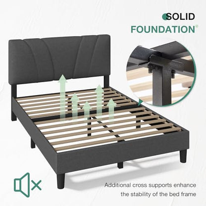 Novilla Full Bed Frame Upholstered Platform Full Size Bed Frame with Adjustable Headboard, Strong Weight Capacity, No Box Spring Needed, Easy Assembly, Grey - color: Grey, size: Full