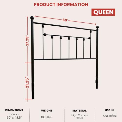 Victorian Metal Headboards, Adjustable Height Iron Frame, Rustic Farmhouse Style, Elegant and Durable Design, Easy Assembly, Universal Fit for Kids & Adults, Queen Size, Black Finish - size: Queen, style: Victorian