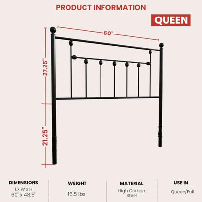 Victorian Metal Headboards, Adjustable Height Iron Frame, Rustic Farmhouse Style, Elegant and Durable Design, Easy Assembly, Universal Fit for Kids & Adults, Queen Size, Black Finish - size: Queen, style: Victorian