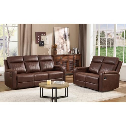 Manual Faux Leather Loveseat and Recliner Sofa Set, Wall-Hugger Reclining Living Room Furniture Set, 2-Seater Recliner Chair, 3-Seat Reclining Sofa Couches for Living Room, Villa, R-Brown, 2+3 - color: Red Brown, size: 58"W+79"W（2+3）