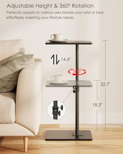 Masupu Sofa Arm Tray Table - 360° Swivel Height Adjustable End Table, Small Snack Side Table for Couch, C Shaped Table for Bed, Chair or TV Tray Table(Black) - color: Black